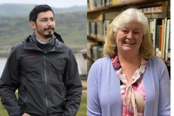 Headshots of Alejandro Palacios and Sara Jones.