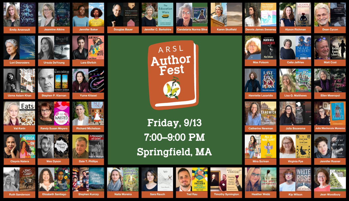 Collage of headshots and front covers of authors attending the Author Fest at ARSL 2024.