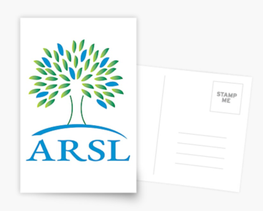 Front and back view of an ARSL postcard.