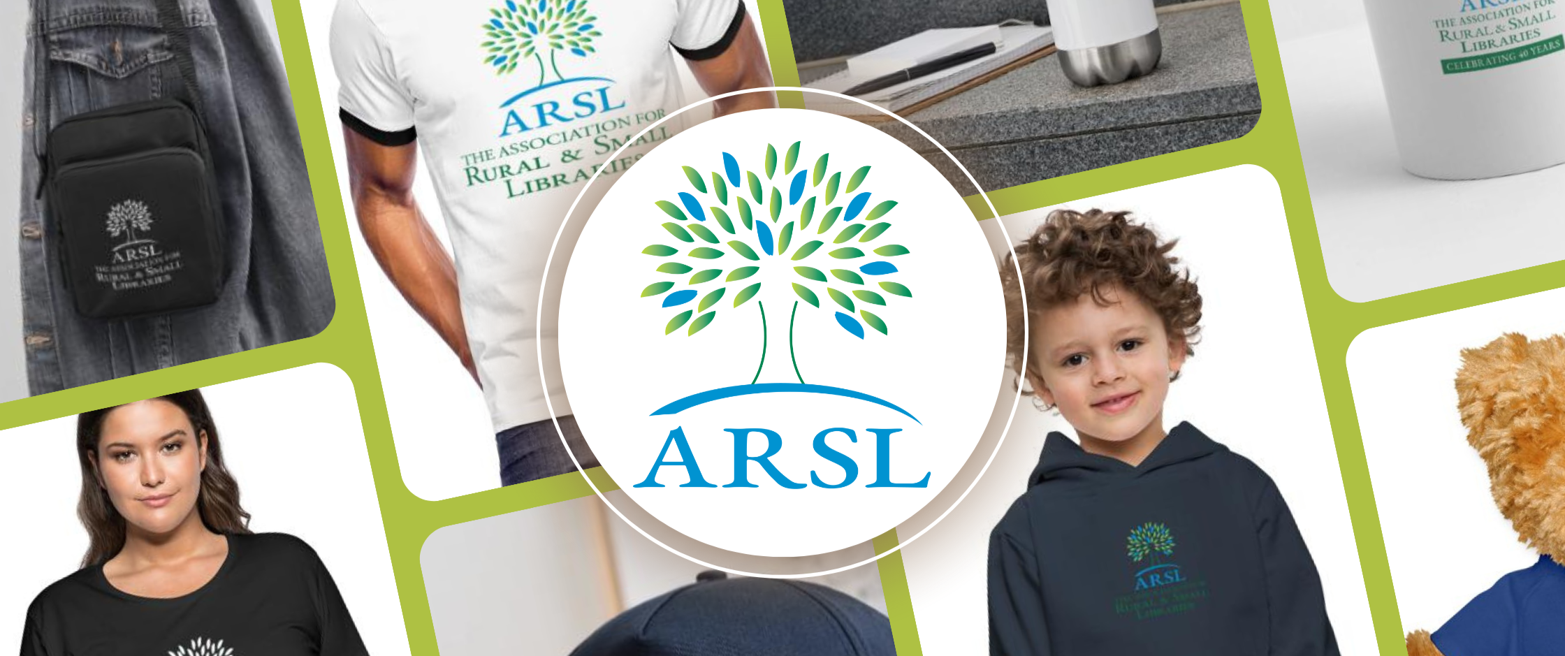 ARSL store banner, with examples of merchandise like hoodies and mugs.