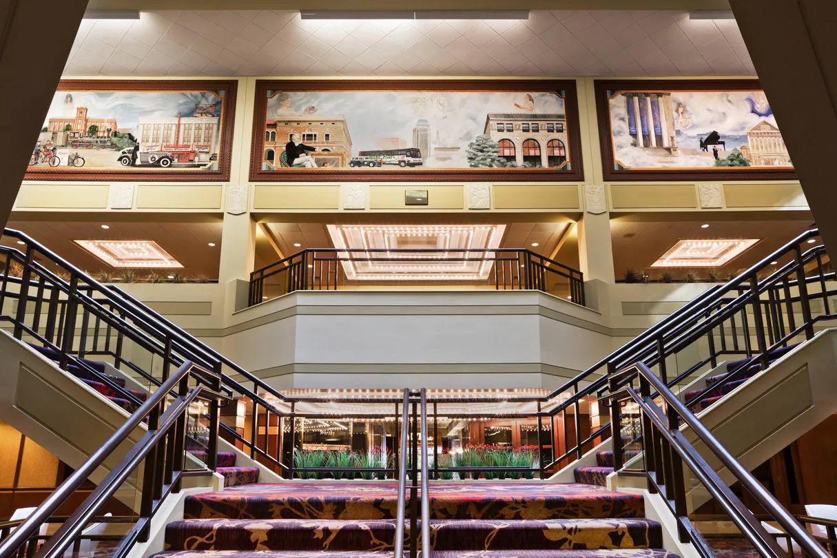 Main staircase of Sheraton Springfield Monarch Place Hotel.